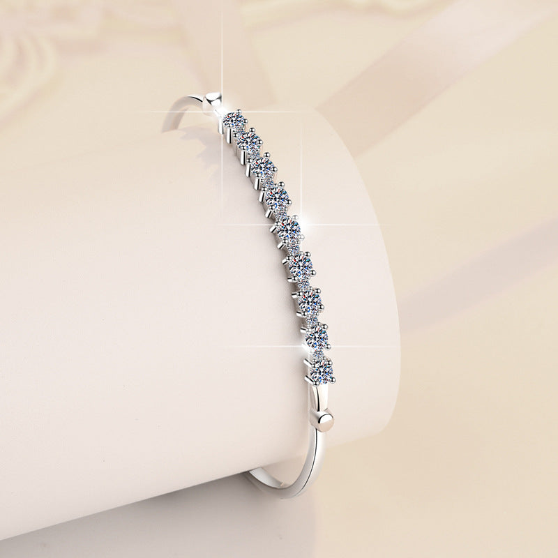 Felistly Jewelry: Adjustable Moissanite Slider Bracelet Set - 925 Silver Stackable Bangle & Chain