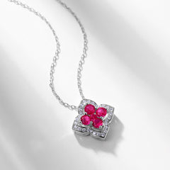 Women’s Lucky Clover Necklace - Delicate Lab-Created Gem in 925 Silver, 17’’ Chain