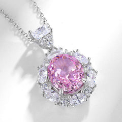 Dainty Snowflake Pink Sapphire Pendant - 925 Silver Lab-Grown Gemstone Necklace for Women