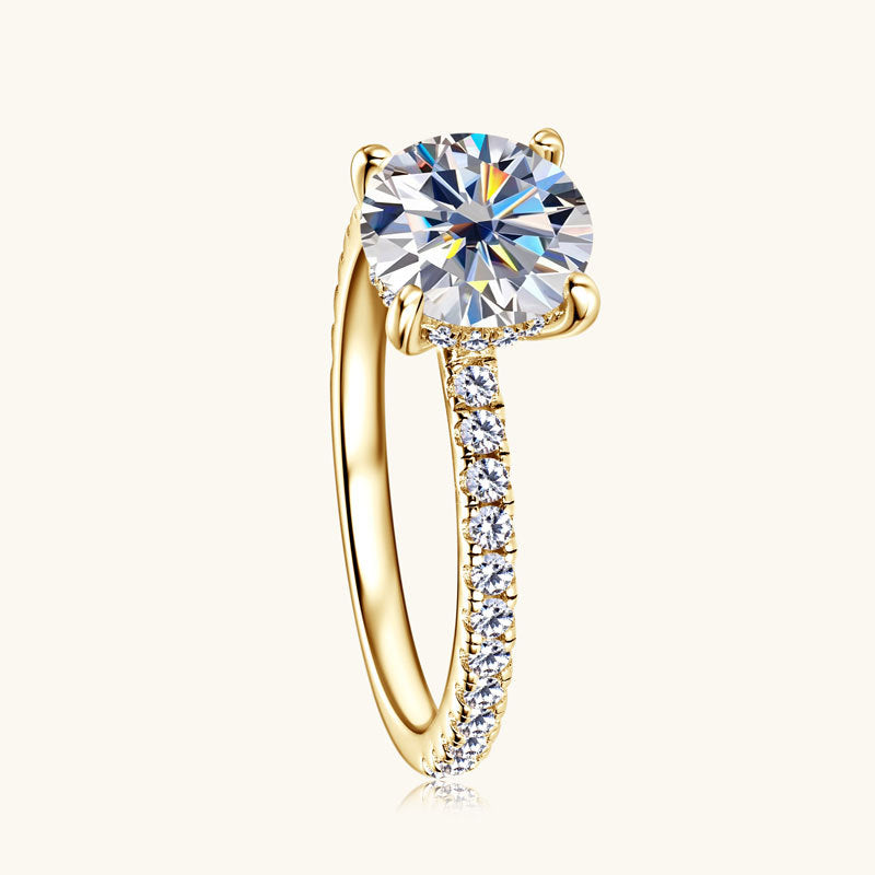 Felistly Jewelry:925 Sterling Silver 2ct Moissanite Ring for Women – High-End Micro Pave Four-Prong Solitaire Ring