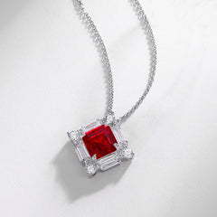 Women’s Lab-Created Ruby Pendant Necklace - Geometric 925 Silver Collarbone Jewelry