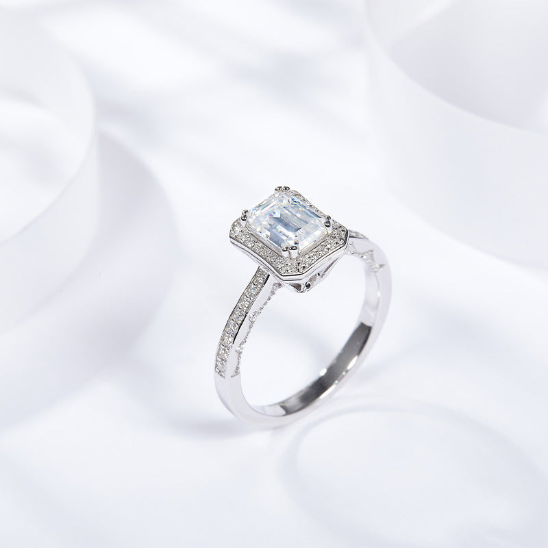 moissanite emerald cut ring 1.25ct D Color Moissanite Ring – Platinum-Plated 925 Silver | engagement rings for women
