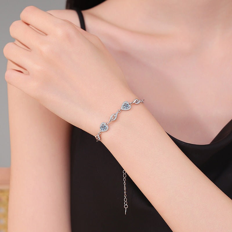 Felistly Jewelry: 1CT Heart Butterfly Bracelet - 925 Silver Korean Style Moissanite Jewelry for Her