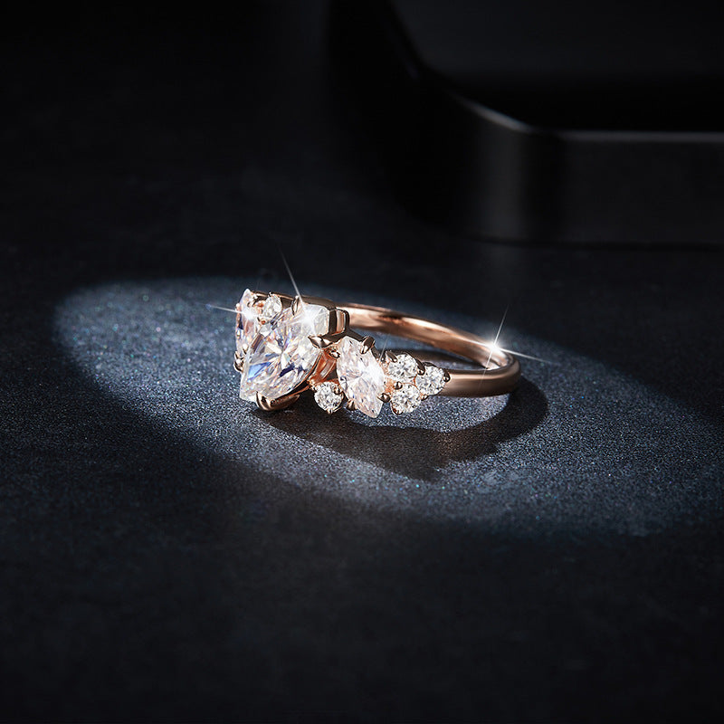 Felistly Jewelry: engagement rings for women| Bestselling Asymmetric Marquise 1ct Moissanite Ring in Sterling Silver 18K Rose Gold Plated - Trendy Women's Jewelry