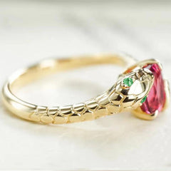 Felistly Jewelry: Bestselling Stylish Ins Minimalist Niche Ring Single Coil Snake Scale Glittering Red Stone Serpent Ring