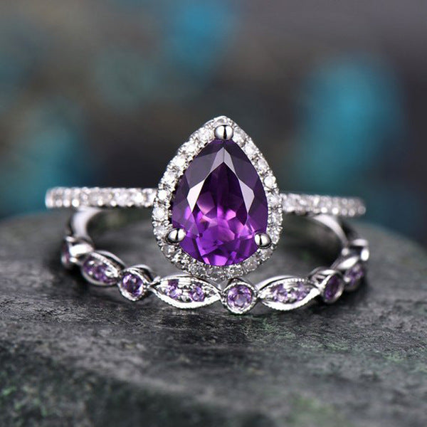 Felistly Jewelry: Bestselling New Couple's Purple Diamond Ring for Women |Full Diamond Engagement Ring Set