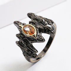Felistly Jewelry: Punk Style Amber & Zircon Women's Ring - Black Gold Irregular Branch-Shaped Statement Jewelry for Party