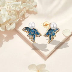S925 Sterling Silver Butterfly Pearl Earrings for Women – Luxury Minimalist Stud Earrings