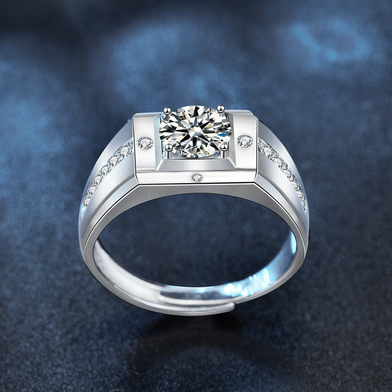 Felistly Jewelry: Men gents ring Sterling Silver S925 2ct Moissanite Men's Ring Bold Open Gap Design Edgy Statement Piece - Independent Designer Collection