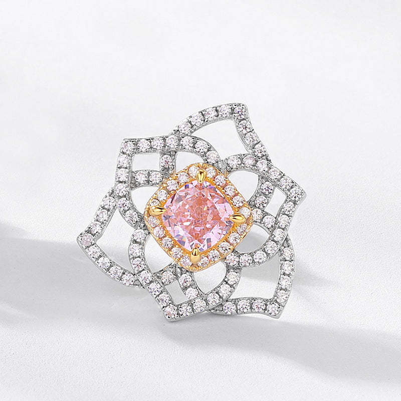 4.5ct Geometric Floral Studs - 925 Silver Pink Lab Diamond Earrings (Understated Elegance)