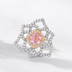 4.5ct Geometric Floral Studs - 925 Silver Pink Lab Diamond Earrings (Understated Elegance)