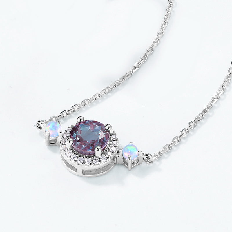 Designer Alexandrite Color-Shift Necklace – 925 Silver Halo Pendant with Princess Chain
