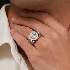 Felistly Jewelry men gents ring | 2ct Moissanite Men's Ring - Classic Dot Design 925 Silver Gold Plated Fade-Resistant Best Seller