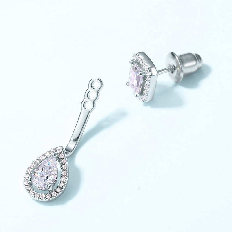2-Way Pear Moissanite Earrings - 925 Silver Convertible Stud/Dangle Earrings