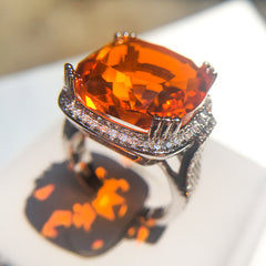 Felistly Jewelry: Luxury Exaggerated Orange Stone Statement Ring for Women, Party Jewelry, Solitaire Prong Setting