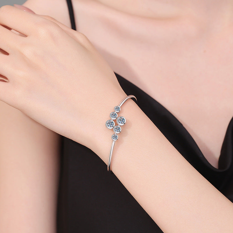 Felistly Jewelry: 1.8CT Moissanite Bubble Bracelet - Elastic Stretch Bangle Silver Jewelry for Wome