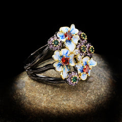 Felistly Jewelry: Fashion Colorful Cubic Zirconia Ring - Floral Gold-Tone Women's Jewelry