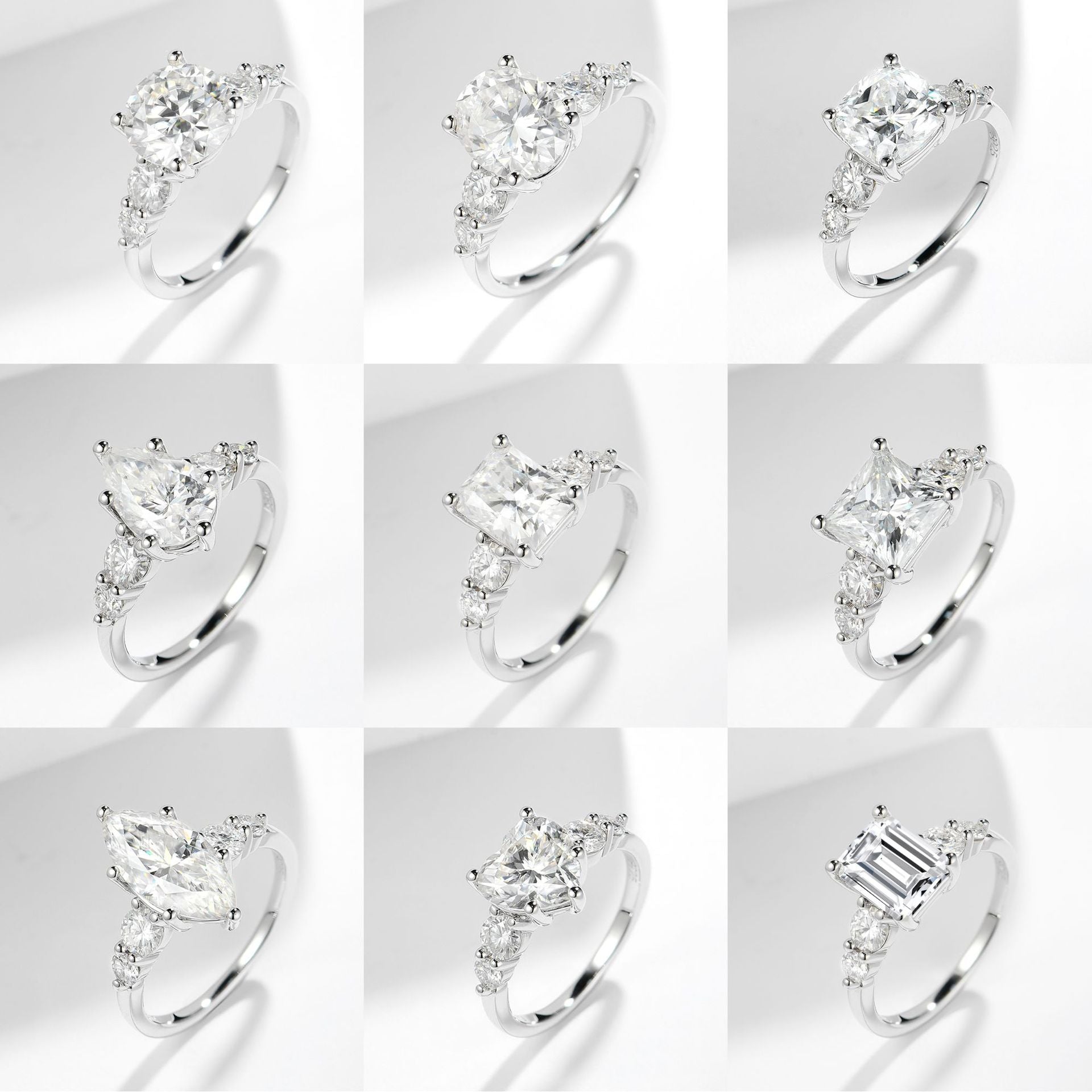 Felistly Jewelry: 3 Carat Moissanite Five-Stone Ring - Unique Design in Sterling Silver 18K Gold Plated, Engagement Ring for Women