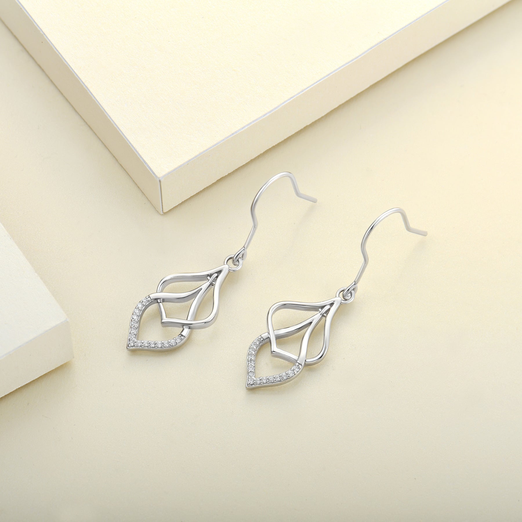 S925 Sterling Silver Hollow Geometric Diamond Earrings – Dangle & Ear Cuff Jewelry for Women