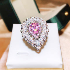 Felistly Jewelry: Ultra Sparkling Cherry Pink Gemstone Oval Ring for Women - Adjustable Open Band, Violet Purple Statement Ring Jewelry