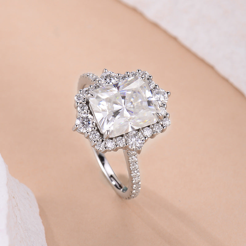 Felistly Jewelry: Radiant Cut Moissanite Engagement Rings | 2025 New 5ct 8x10mm Radiant Cut Full Moissanite Ring in 925 Silver Gold Plated - Cross-Border Best Seller
