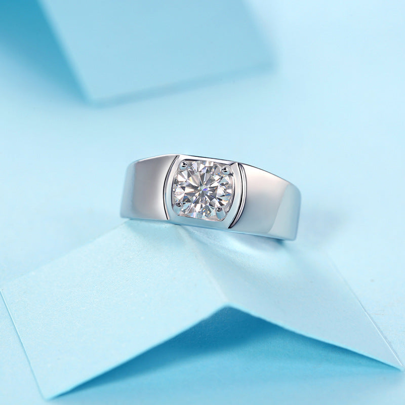 Felistly Jewelry: Men gents ring 3ct Moissanite Men's Ring S925 Sterling Silver Minimalist Fashion Wedding Band, Gift for Boyfriend/Husband/Father's Day