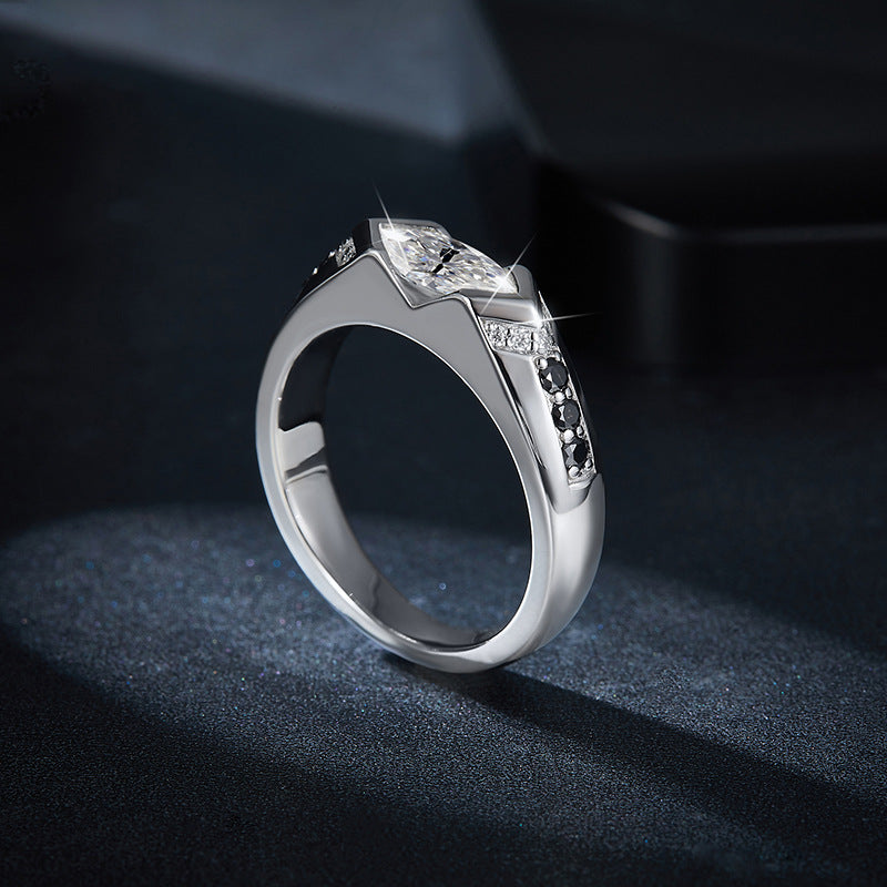 Unique 1ct Marquise Moissanite Ring - 5x10mm Elongated Cut in Platinum Plated 925 Silver