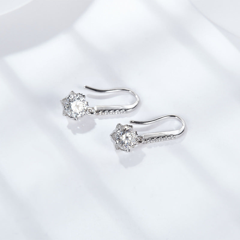 D Color Moissanite Snowflake Earrings – 925 Silver 6-Prong Dangle Earrings for Women