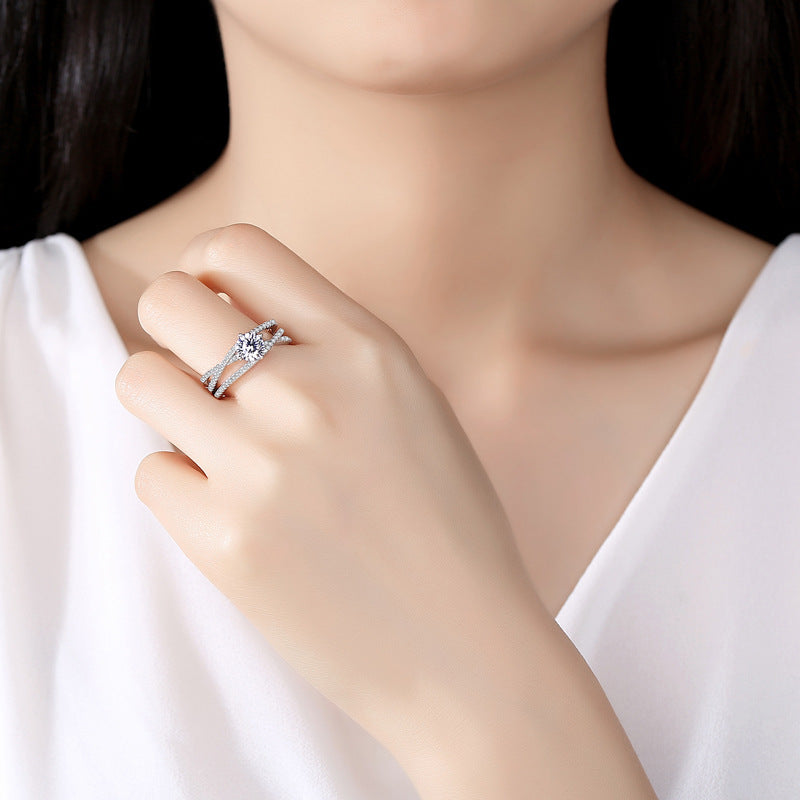 Three Lifetimes Love: 1ct D Color Moissanite Rhodium Ring - Mismatched Stackable Design |engagement rings for women