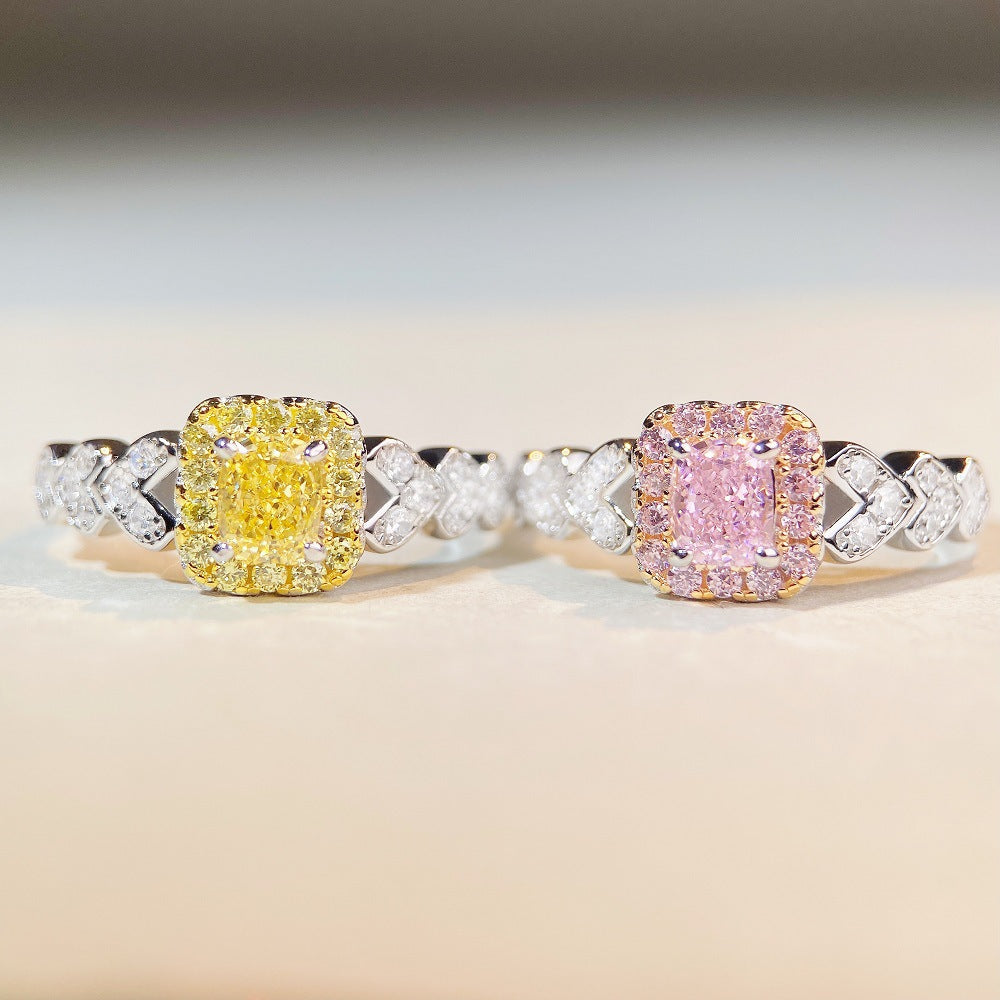 Felistly Jewelry: S925 Sterling Silver Cute Pink Diamond Ring - Ins Style Minimalist Luxury High Carbon Diamond Ring for Women
