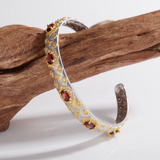 Felistly Jewelry: Royal Vintage Garnet Bracelet - 925 Silver Antique Inspired Jewelry for Women