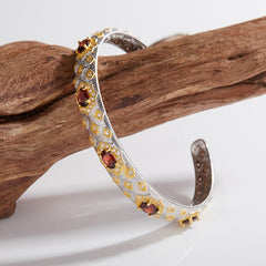 Felistly Jewelry: Royal Vintage Garnet Bracelet - 925 Silver Antique Inspired Jewelry for Women