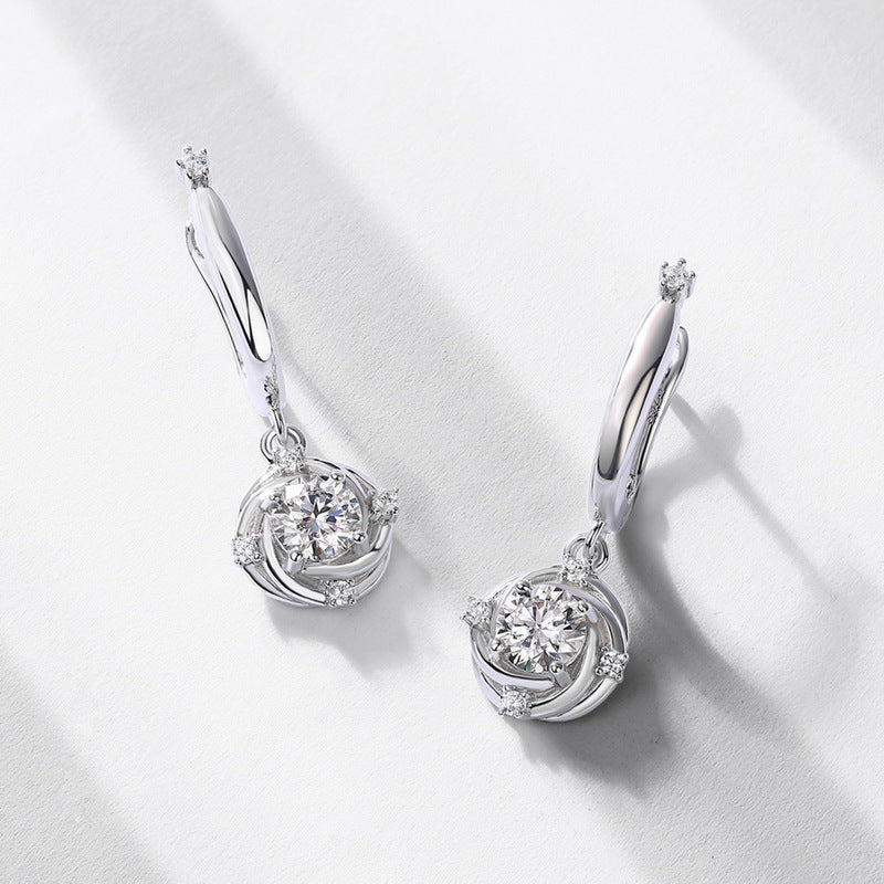 Floral Moissanite Drop Earrings - 925 Silver Women's Elegant Jewelry for Daily Wear
