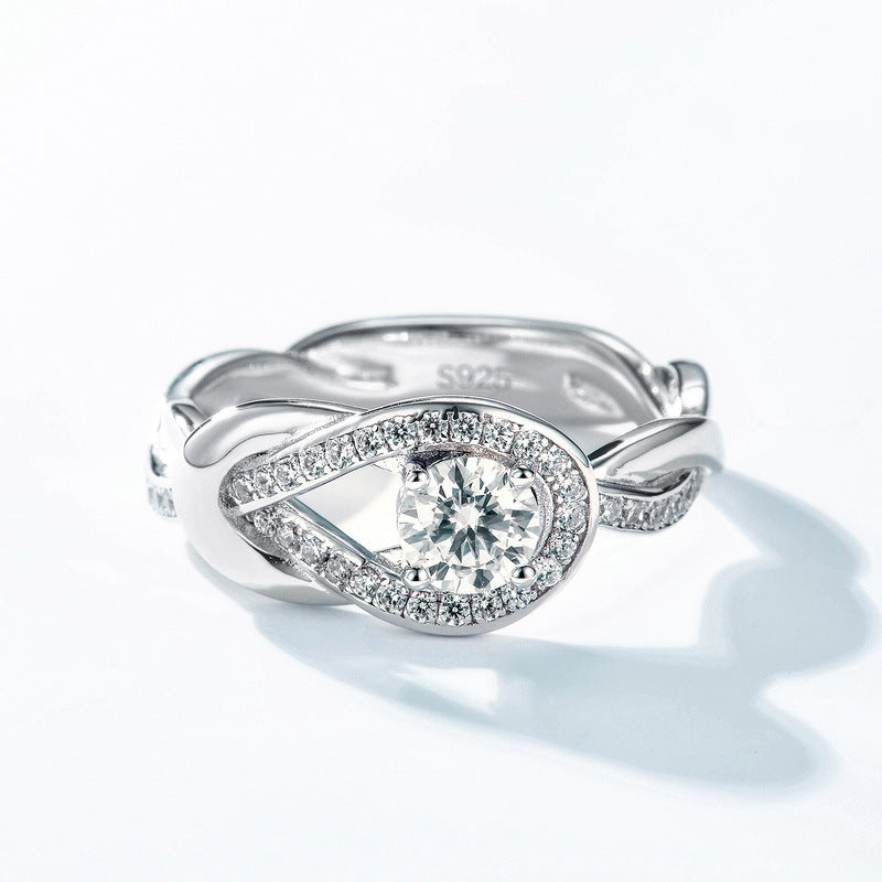 engagement rings for women | Button-Design Moissanite Ring – Platinum Plated 925 Silver Jewelry