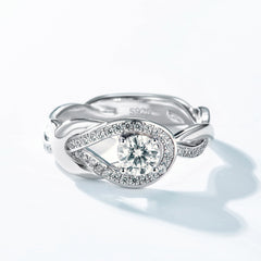 engagement rings for women | Button-Design Moissanite Ring – Platinum Plated 925 Silver Jewelry