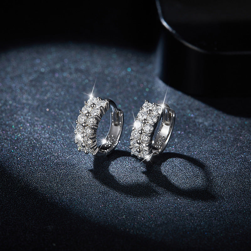 Double Row D Color Moissanite Studs - 18K Gold Plated 925 Silver Everyday Luxury