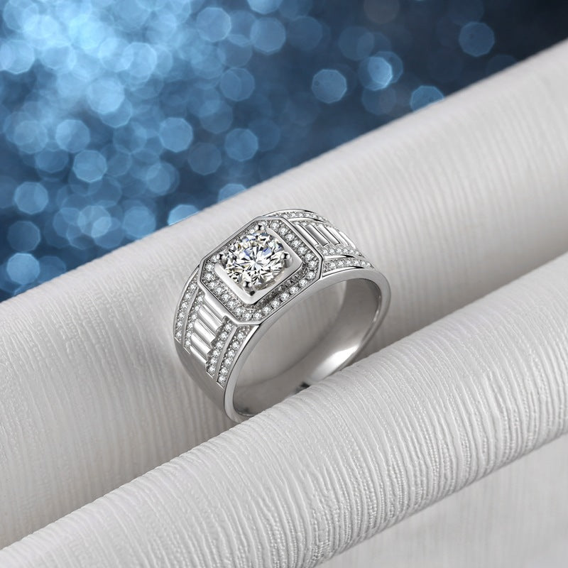 【Bold Design】Moissanite Platinum Plated 925 Sterling Silver Men's Ring | Premium Gift for Boyfriend|Men gents ring-Felistly Jewelry