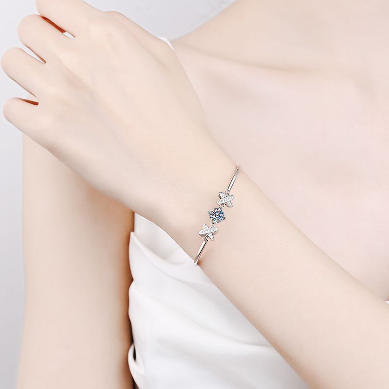Felistly Jewelry: 1CT Moissanite Bow Bracelet - 925 Silver Platinum Plated Korean Fashion Jewelry