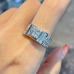 Felistly Jewelry: men gents ring S925 Sterling Silver Moissanite Men's Ring 1ct D Color Closed Thick Plated White Gold Bold & Minimalist Style