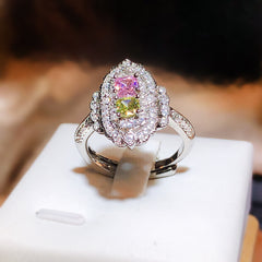 Felistly Jewelry: Pink Diamond & Colored Gemstone Ring for Women - Featuring Yellow Diamond Square CZ Accents, Adjustable Open Band