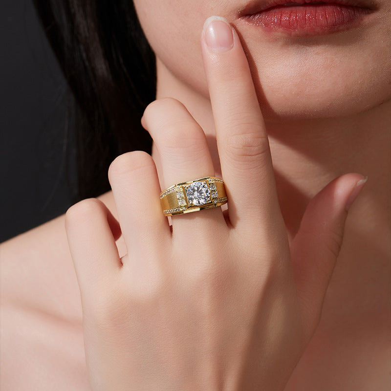 Felistly Jewelry: Men gents ring Men's 2CT Moissanite Ring in S925 Sterling Silver 18K Gold Plated, Hypoallergenic Wedding Band, Luxury Business Gift for Him