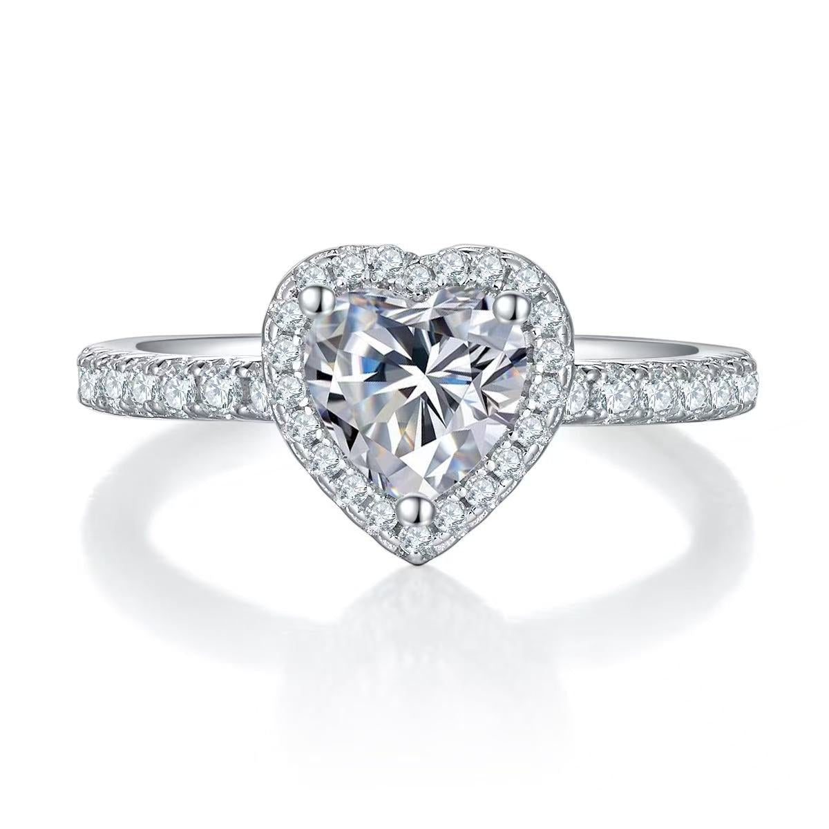 engagement rings for women 1-Carat D Color Moissanite Heart-Shaped Ring - Sterling Silver Rhodium Plated for Women |elongated cushion cut with wedding band