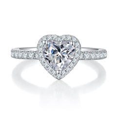engagement rings for women 1-Carat D Color Moissanite Heart-Shaped Ring - Sterling Silver Rhodium Plated for Women |elongated cushion cut with wedding band