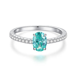 Felistly Jewelry: wedding bands for women moissanite S925 Sterling Silver Paraiba Ring for Women with High Carbon Diamond Ice-Cut Band & Small Green Diamond