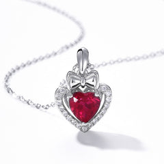 Delicate Love Heart Lab Ruby Pendant – 925 Silver Dainty Collarbone Chain for Women