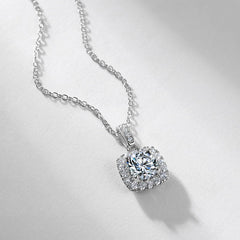 Luxury Square Pavé Ruby Pendant Necklace – Lab-Created Gemstone in 925 Silver