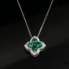 Women’s Lucky Clover Necklace - Delicate Lab-Created Gem in 925 Silver, 17’’ Chain