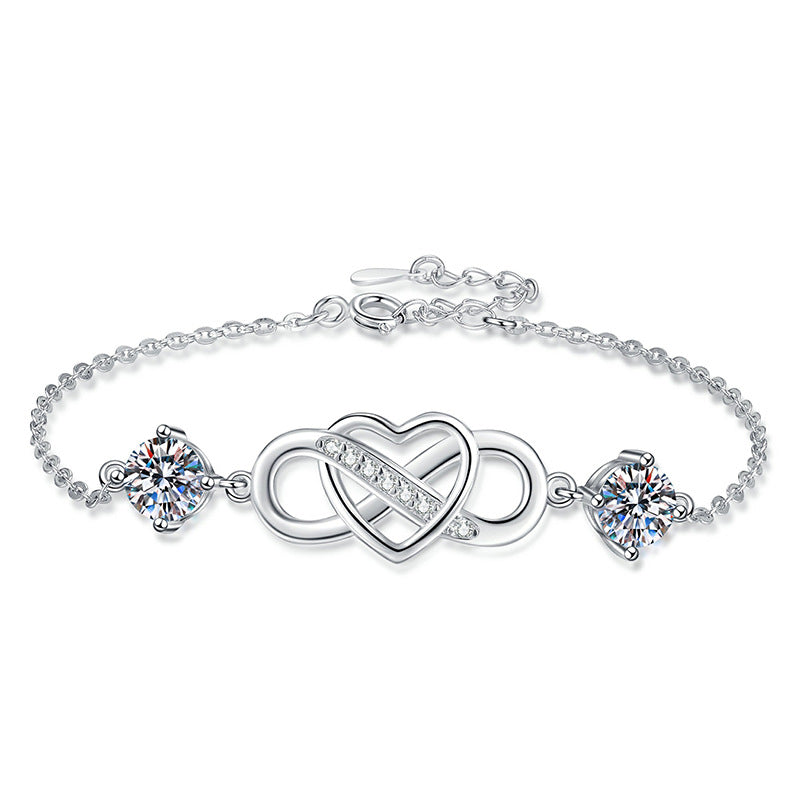 Felistly Jewelry: 2CT D Color Moissanite Bracelet - 925 Silver Adjustable Couple's Jewelry with Eternal Love Charm