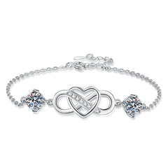 Felistly Jewelry: 2CT D Color Moissanite Bracelet - 925 Silver Adjustable Couple's Jewelry with Eternal Love Charm