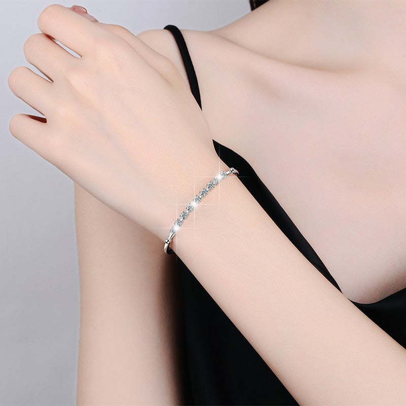 Felistly Jewelry: Adjustable Moissanite Slider Bracelet Set - 925 Silver Stackable Bangle & Chain